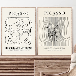 Lot de 2 gravures d&#39;exposition Picasso | Picasso L&#39;Amour | Picasso Le câlin | Ensemble mural galerie | Impression Picasso | Exposition Picasso