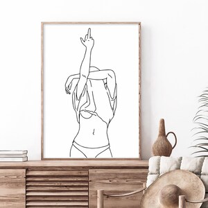 Middle Finger Line Art Print | Rude Finger Line Drawing | Woman Middle Finger One Line Art | Line Wall Art