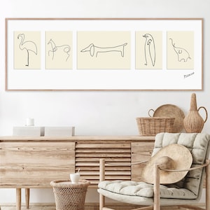 Picasso Sketch Prints Set of 5: Minimalist Animal Art (Printable Download)