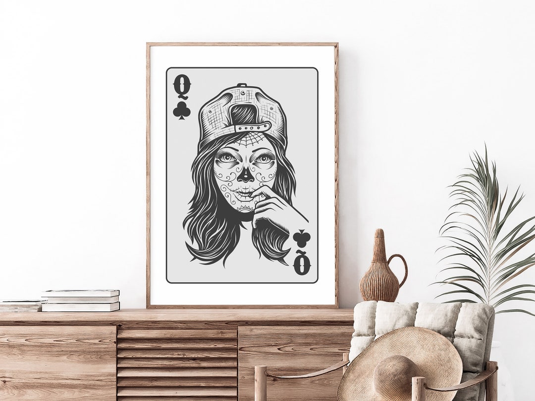Queen of Clubs Art Print: Trendy Playing Card Poster (digital Download ...