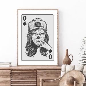 Queen of Clubs Playing Card | Playing Cards Print | Digital Download | Trendy Print | Members Club | Playing Cards Poster