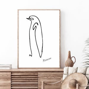 Picasso Penguin Line Art Print: Minimalist Exhibition Poster (Digital Download)