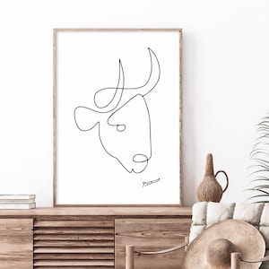 Picasso Bull Head Drawing | Picasso Bull Line Art Print | Exhibition Print | Minimalist Picasso Poster | Picasso Animal Sketch
