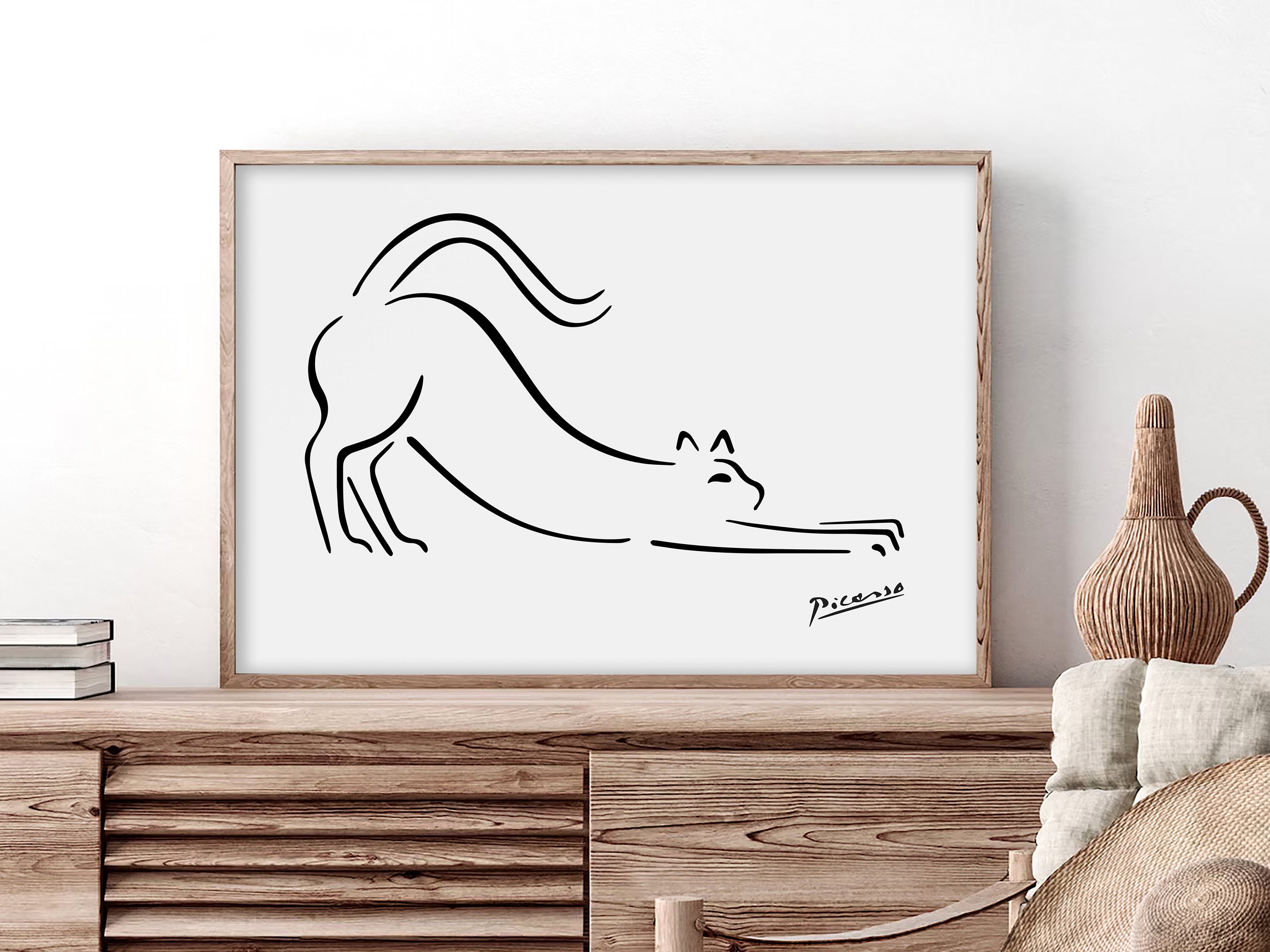 ピカソの猫アート・可愛い猫の絵画・キャンバス 30*40 2枚セット アートパネル ピカソ Picaso ネコとヒヨコ 絵画 現代