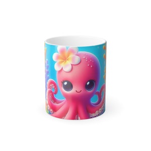 Octopus Color Morphing Mug, 11oz, Magic Mug 330ml. Ceramic drinking cup for children, magic for the little ones an ideal gift
