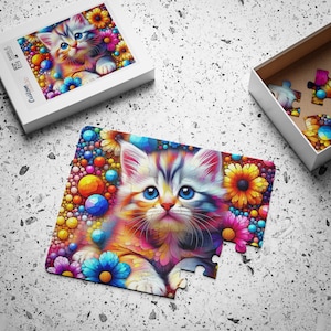 Puzzle ze zwierzętami, pudełko 3D, gra logiczna dla dzieci i dorosłych, gry podróżne lub prezent, od 30 do 1000 elementów, kotek