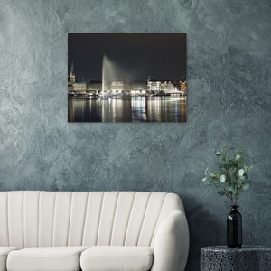 Hamburg Alster at Night, Alster Night Picture Horizontal Picture or Poster, Art for your Wall, Museum-Quality Matte Paper Poster