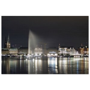 Hamburg Alster at night, Alster night picture horizontal picture or poster, art for your wall, brushed aluminum print