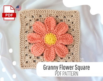 PDF Granny Flower Square Crochet Pattern in English - Detailed PDF with Step-by-Step Instructions and Photos