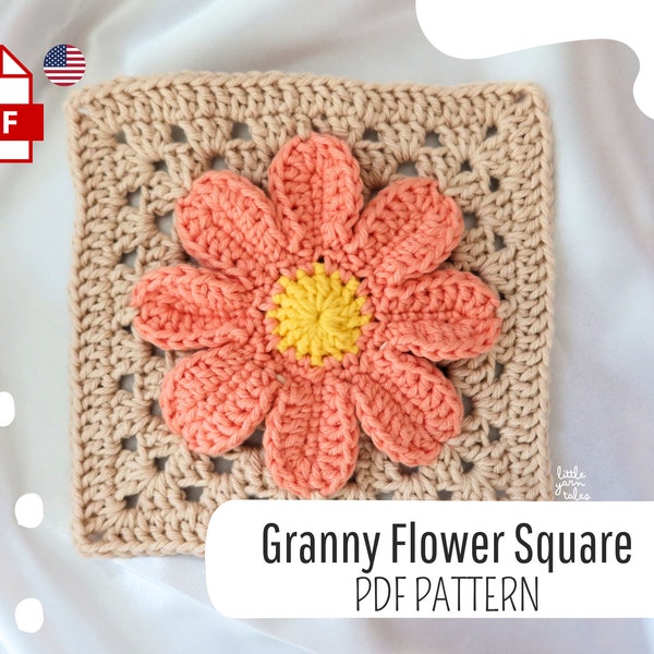 PDF Grandma Flower Square Crochet Pattern en anglais - PDF détaillé avec instructions étape par étape et photos