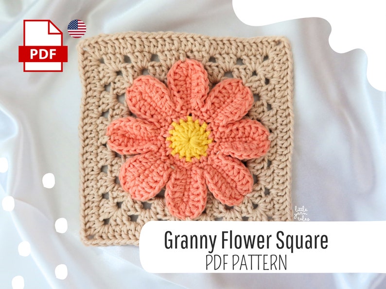 PDF Granny Flower Square Crochet Pattern in English Detailed PDF with Step-by-Step Instructions and Photos image 1