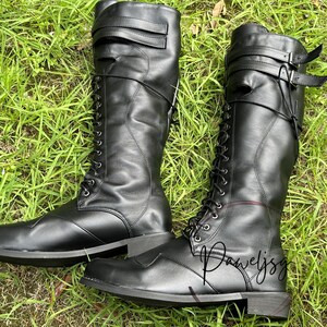 Men's Punk Pocket Lace Up Faux Leather Army Boots Riding Boots