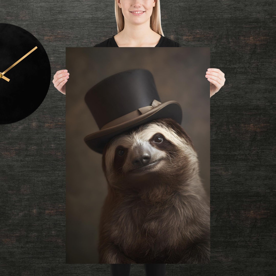 Tophat Sloth | Cute Animal Poster | Fancy Animal Portrait | Unique Art ...