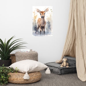 Poster di un cervo carino / Arte per bambini / Arte ad acquerello per la cameretta dei bambini / Animale adorabile / Arte murale per la cameretta dei bambini