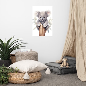 Poster di un simpatico koala / Arte per bambini / Arte ad acquerello per la cameretta dei bambini / Animale adorabile / Arte murale per la cameretta dei bambini
