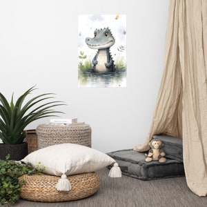 Poster di un simpatico coccodrillo / Arte per bambini / Arte ad acquerello per la cameretta dei bambini / Animale adorabile / Arte murale per la cameretta dei bambini