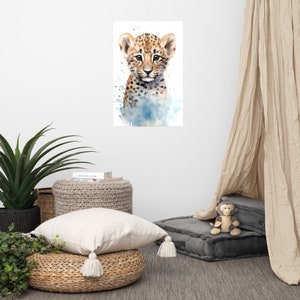 Poster con un simpatico leopardo / Arte per bambini / Arte ad acquerello per la cameretta dei bambini / Animale adorabile / Arte murale per la cameretta dei bambini
