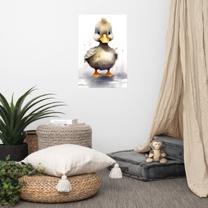 Poster di un'anatra carina / Arte per bambini / Arte ad acquerello per la cameretta dei bambini / Animale adorabile / Arte murale per la cameretta dei bambini