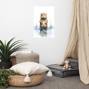 Poster di un simpatico castoro / Arte per bambini / Arte ad acquerello per la cameretta dei bambini / Animale adorabile / Arte murale per la cameretta dei bambini