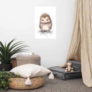 Poster con riccio carino / Arte per bambini / Arte ad acquerello per cameretta / Animale adorabile / Arte murale per cameretta dei bambini