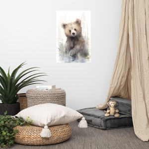 Poster con simpatico orso bruno / Arte per bambini / Arte ad acquerello per cameretta / Animale adorabile / Arte murale per cameretta dei bambini