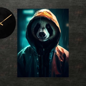 Panda in Raincoat Poster | Panda Bear Art | Wall Art | Art Print | Poster Print | Funny Animals | Clothed Animal Art | Cute