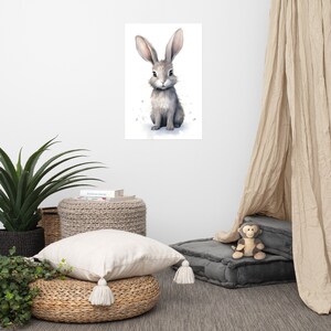 Poster di un simpatico coniglio / Arte per bambini / Arte ad acquerello per la cameretta dei bambini / Animale adorabile / Arte murale per la cameretta dei bambini