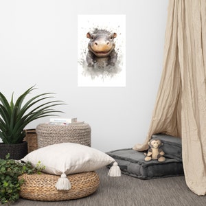 Poster di un simpatico ippopotamo / Arte per bambini / Arte ad acquerello per la cameretta dei bambini / Animale adorabile / Arte murale per la cameretta dei bambini