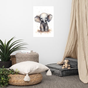 Poster di un elefante carino / Arte per bambini / Arte ad acquerello per la cameretta dei bambini / Animale adorabile / Arte murale per la cameretta dei bambini