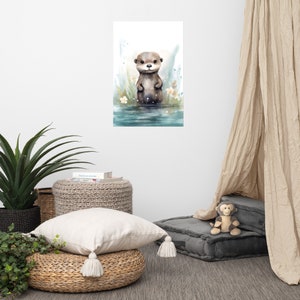 Poster di una lontra carina / Arte per bambini / Arte ad acquerello per la cameretta dei bambini / Animale adorabile / Arte murale per la cameretta dei bambini
