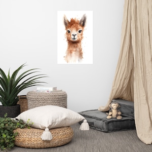 Poster di un simpatico alpaca / Arte per bambini / Arte ad acquerello per la cameretta dei bambini / Animale adorabile / Arte murale per la cameretta dei bambini