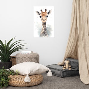 Poster di una giraffa carina / Arte per bambini / Arte ad acquerello per la cameretta dei bambini / Animale adorabile / Arte murale per la cameretta dei bambini