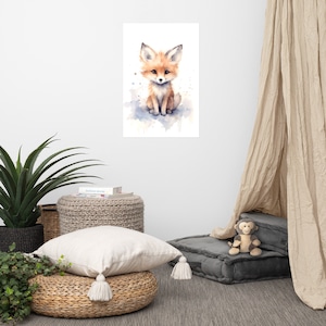 Póster de zorro lindo / Arte para bebés / Arte de acuarela para guardería / Animal adorable / Arte de pared para habitación infantil