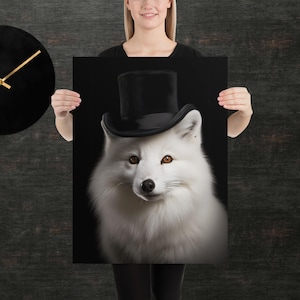 Tophat Arctic Fox / Poster di animali carini / Ritratto di animali di fantasia / Arte unica
