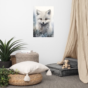 Poster con simpatico lupo artico / Arte per bambini / Arte ad acquerello per cameretta / Animale adorabile / Arte murale per la cameretta dei bambini