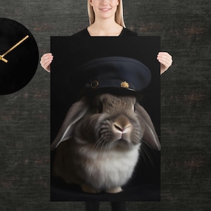 Coniglio poliziotto / Poster di animali carini / Ritratto di animali di fantasia / Arte unica / Detective di animali