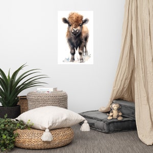 Poster Bison | Baby Kunst | Kinderzimmer Aquarell Kunst | Entzückende Tier | Kinderzimmer Wandbild