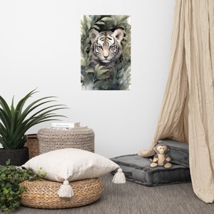 Poster di tigre carina / Arte per bambini / Arte ad acquerello per cameretta / Animale adorabile / Arte murale per cameretta dei bambini