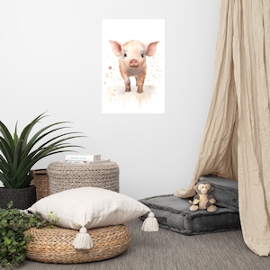 Poster di un simpatico maialino / Arte per bambini / Arte ad acquerello per la cameretta dei bambini / Animale adorabile / Arte murale per la cameretta dei bambini