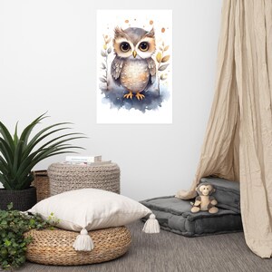 Poster con gufo carino / Arte per bambini / Arte ad acquerello per cameretta / Animale adorabile / Arte murale per cameretta dei bambini
