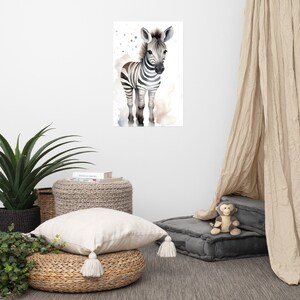 Poster con zebra carina / Arte per bambini / Arte ad acquerello per cameretta / Animale adorabile / Arte murale per cameretta dei bambini