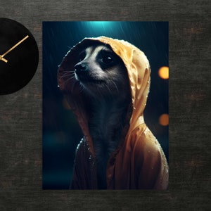 Meerkat in Raincoat Poster | Meerkat Art | Wall Art | Art Print | Poster Print | Funny Animals | Clothed Animal Art | Cute