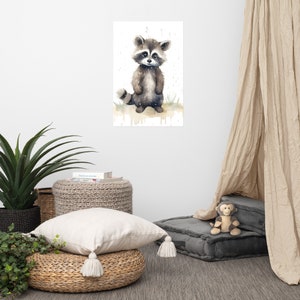Poster con simpatico procione / Arte per bambini / Arte ad acquerello per cameretta / Animale adorabile / Arte murale per cameretta dei bambini