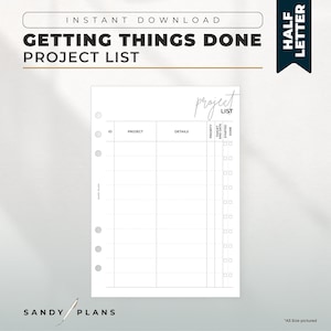 Projekte-Liste | HALBBUCHSTABE | Druckbare Kalendereinlage | Produktivität | Dinge erledigen