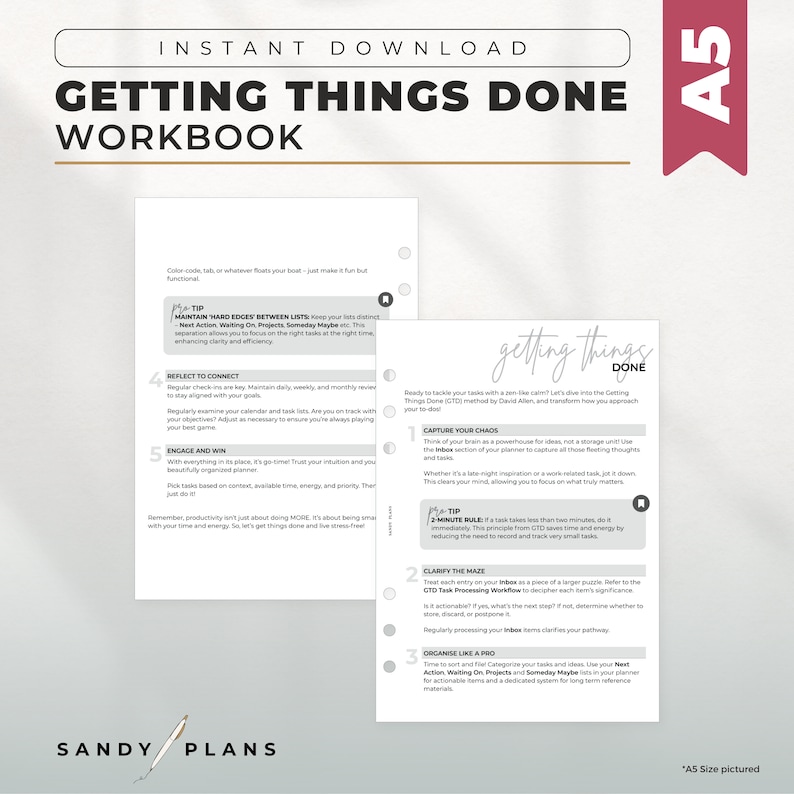 Getting Things Done Workbook | A5 | PRINTABLE Planner Insert ...