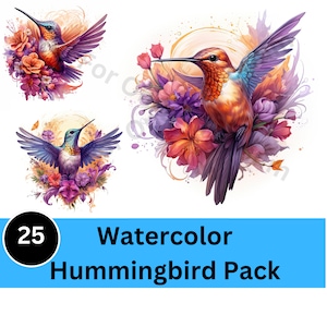 25 Watercolor Hummingbird SVG Clipart Bundle -  Paper Crafting Collage Images, Junk Journaling, Scrapbook, Painting Hummingbird, Art Prints