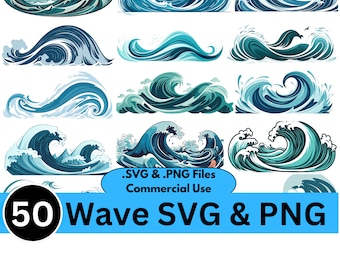 50 Wave Clipart PNG Bundle, Commercial Use, Sea Waves PNG, Wave Clipart, Wave SVG, sea waves svg, wave clipart svg, ocean waves svg, waves