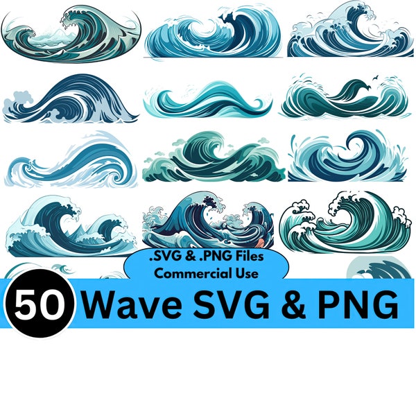 50 Wave Clipart PNG Bundle, Commercial Use, Sea Waves PNG, Wave Clipart, Wave SVG, sea waves svg, wave clipart svg, ocean waves svg, waves
