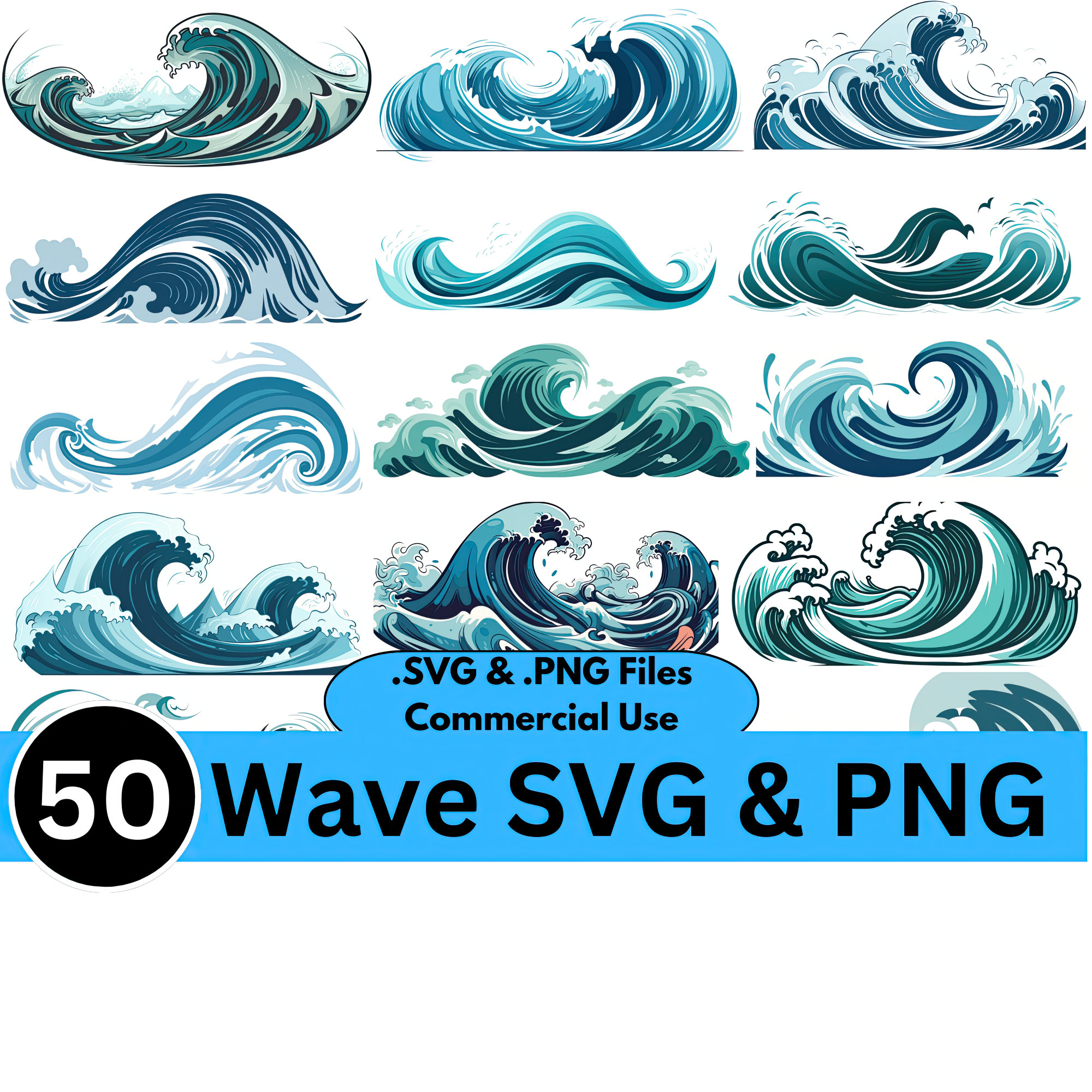 50 Wave Clipart PNG Bundle, Commercial Use, Sea Waves PNG, Wave Clipart ...