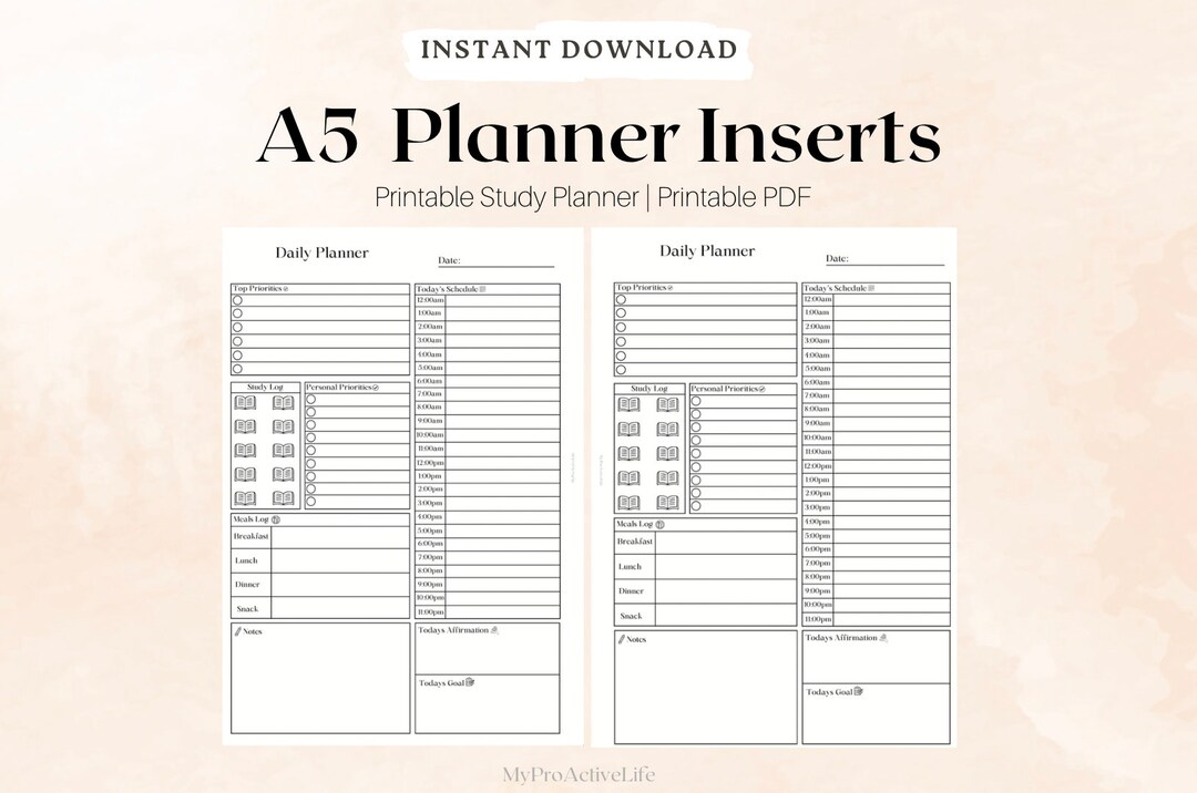 A5 Study Planner A5 Printable Planner Inserts Study - Etsy